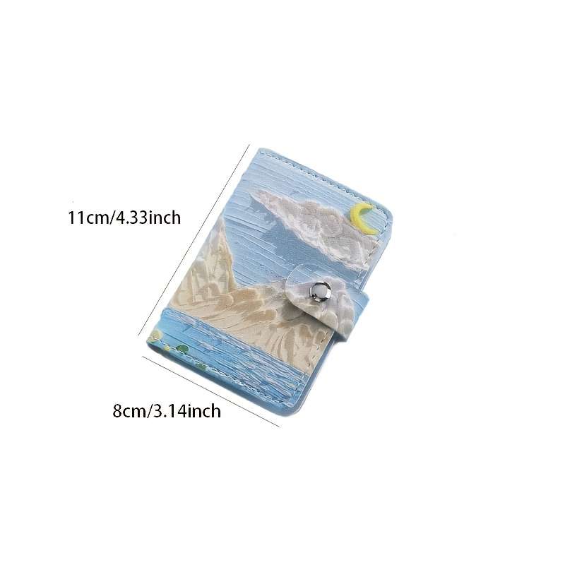 1pc Artistic Oil Painting Style Womens Card Holder C Large Capacity Ultra-Slim Coastal Land