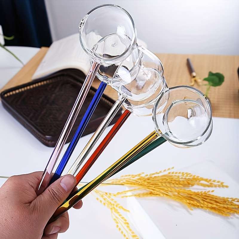 1pc Colorful Transparent Long Handle Glass Spoon High Borosilicate Heat Resistant Dessert Spoon