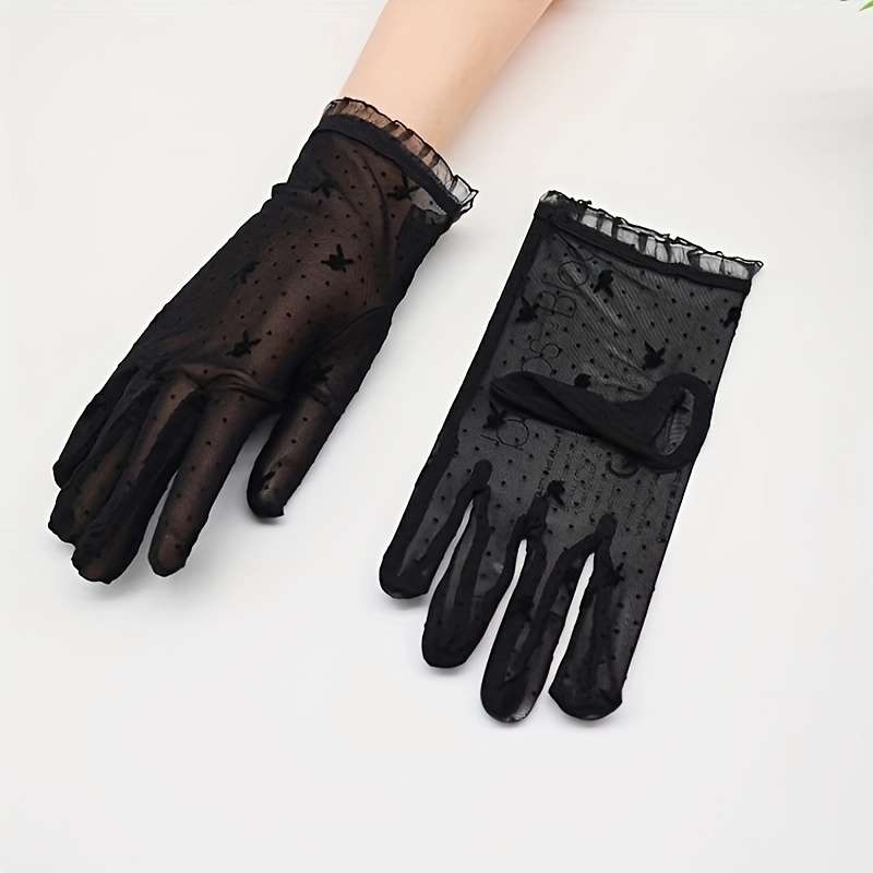 1 Pair Brown Versatile Lace Gloves