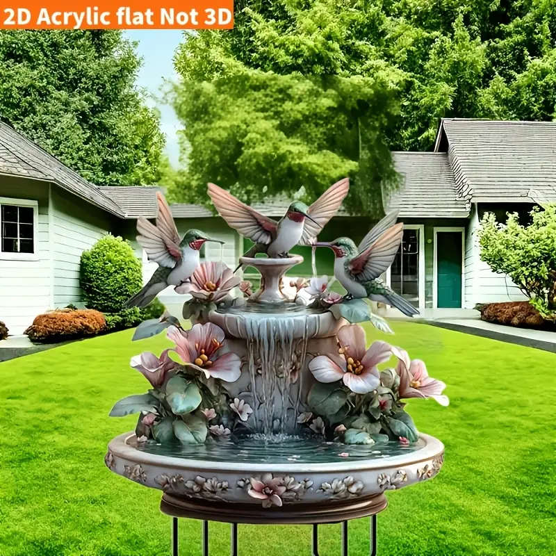 1pc Elegant Acrylic Bird Fountain Garden Stake Classic Animal-Themed Decor for Potted Plants Flower