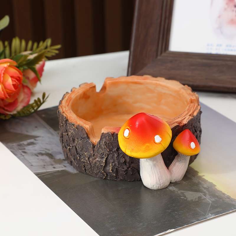 1pc Resin Mushroom Ashtray Creative Round Decorative Gift with Vibrant Red and Orange Mushroo