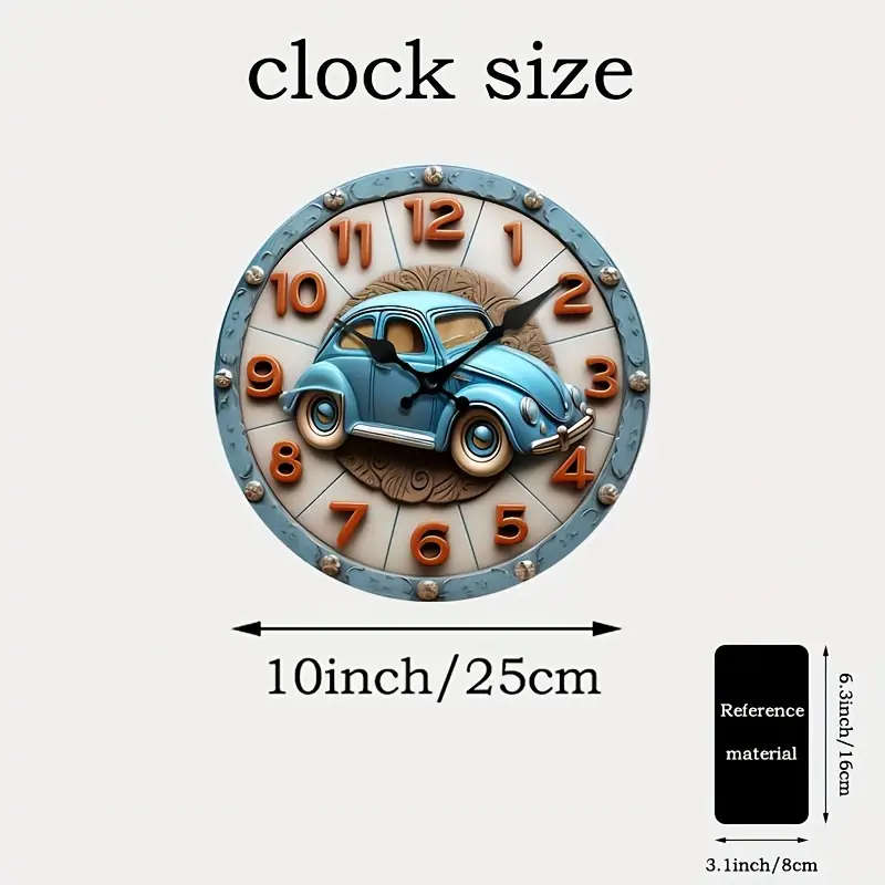 1pc Fashionable And Creative Wooden Surface Wall Clock With A Cute Vintage Car Design Naked Eye 3D E