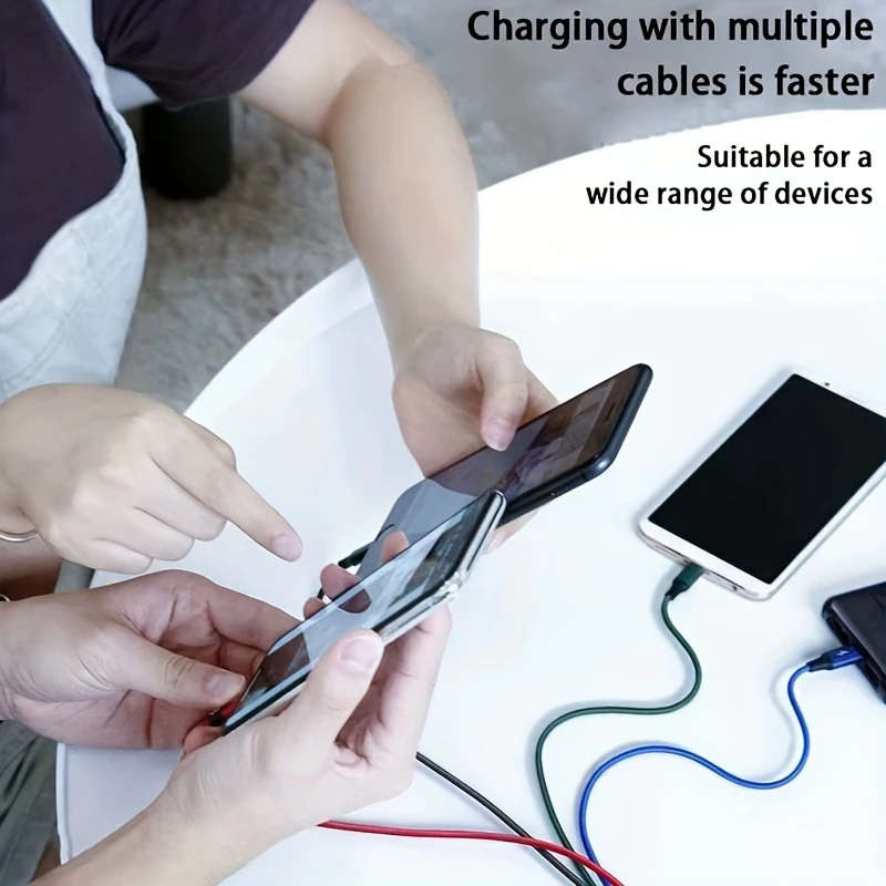 1pc Double Android 4-In-1 Braided Multi-Fast Charging Cable Multiple Charging Cables High-Speed Data