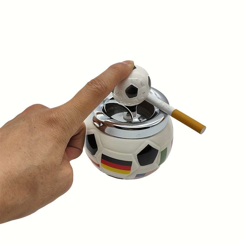 1pc Vintage Soccer-Themed Ceramic Ashtray with Ball and Flag Design Ideal for Home Bar Hotel K