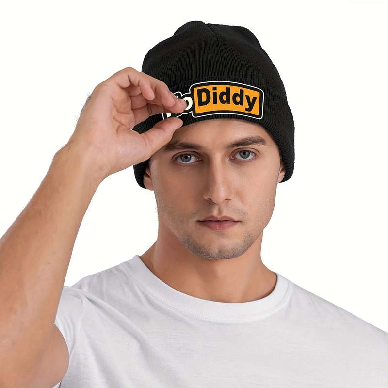 1pc Funky Style No Diddy Graphic Beanie Hat for Men 100% Acrylic Knit Cap with Slight Stret
