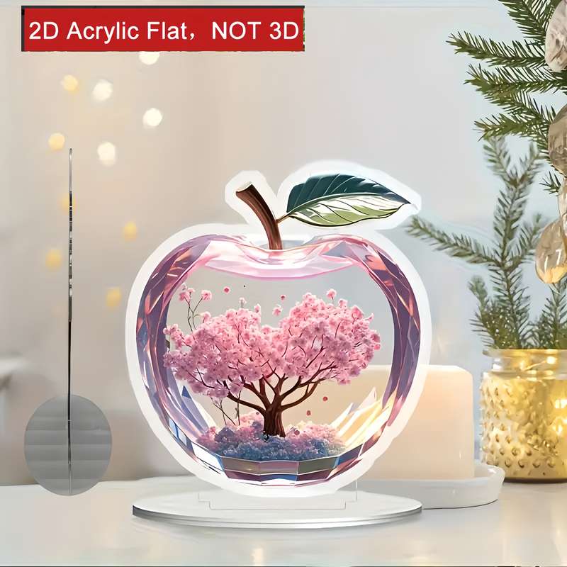 1pc 2D Flat  Acrylic Apple Decor with Cherry Blossom Design Vibrant Pink Flower Tree in Acrylic Do