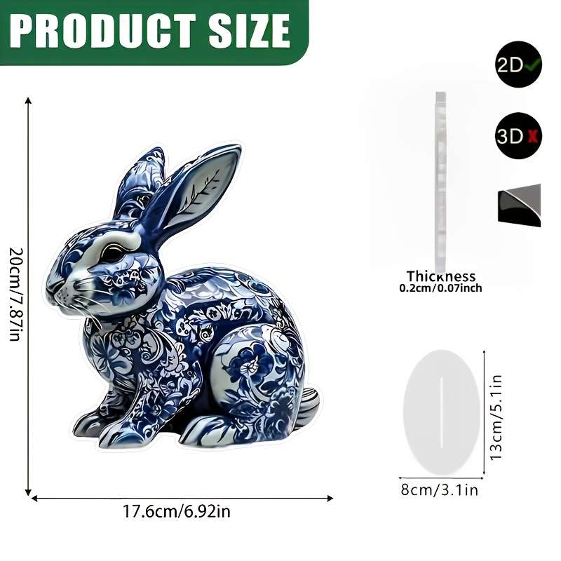 1pc 2D Flat   Acrylic Printed Ceramic Rabbit Desktop Decoration Wall and Tabletop Decor Cl