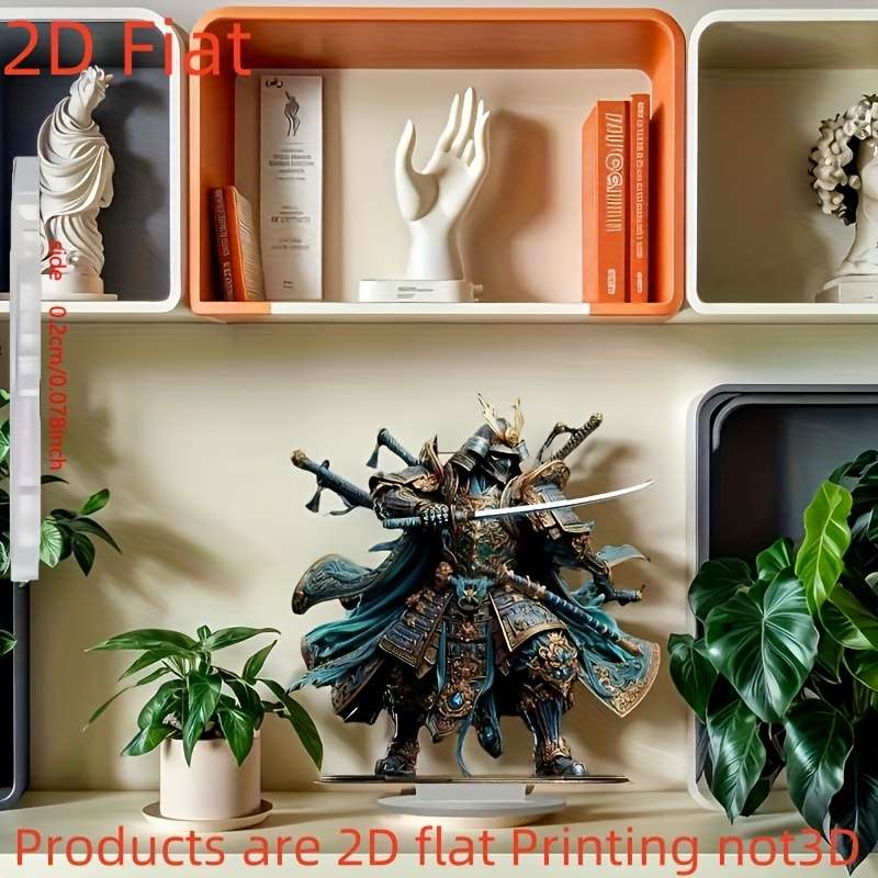 1pc 2D Flat  Acrylic Samurai Knight Statue Vibrant Blue Armor with Golden Accents Ideal for Valen