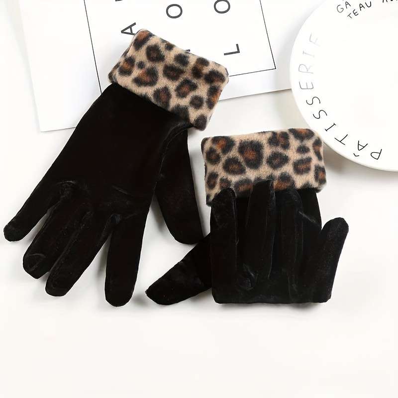 1 Pair Leopard Warm Gloves