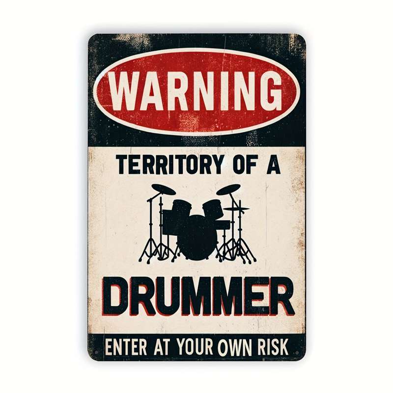 1pc  Drum Set Warning Metal Sign Vintage Club Decorative Drummer Tin Poster Area Home Music Roo