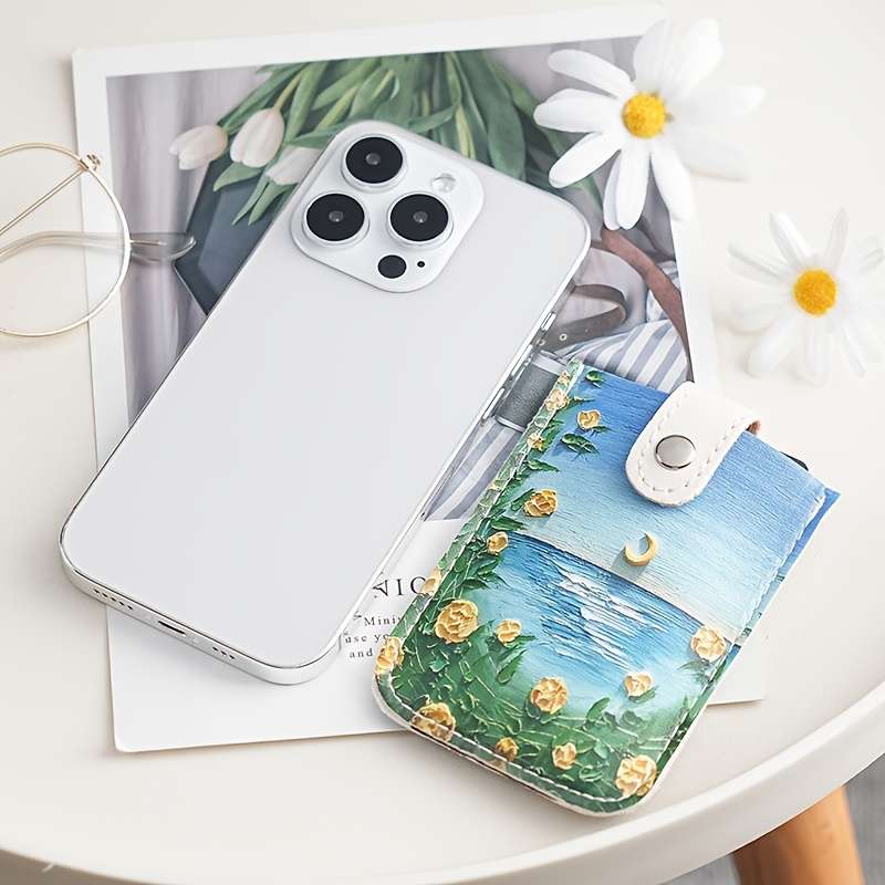 1pc Fashion Style Pull Out Card Bag Multi Card Slot Portable Small with Snap Closure and Polyes