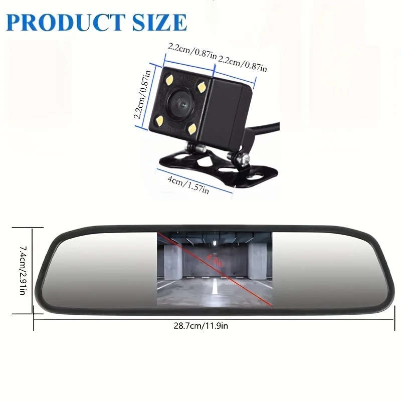 1pc HD 10.92cm TFT LCD Rearview Mirror Monitor with Night Vision Backup Camera Easy Installation Dua