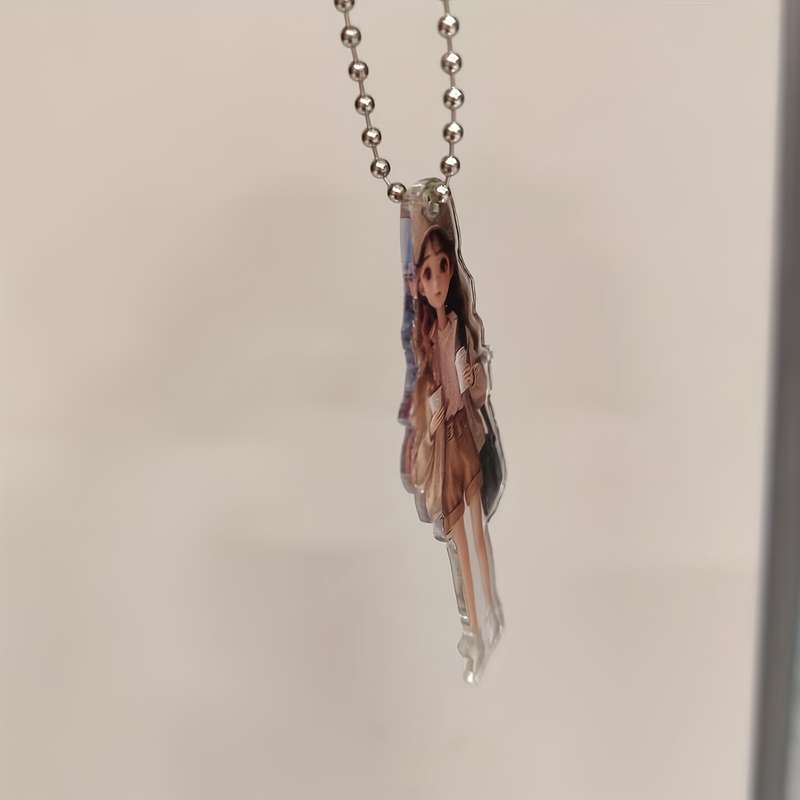 1pc 2D Flat   Acrylic Pendant Cute Girl Drinking Coffee Ornament for Car Rearview Mirror Bag C