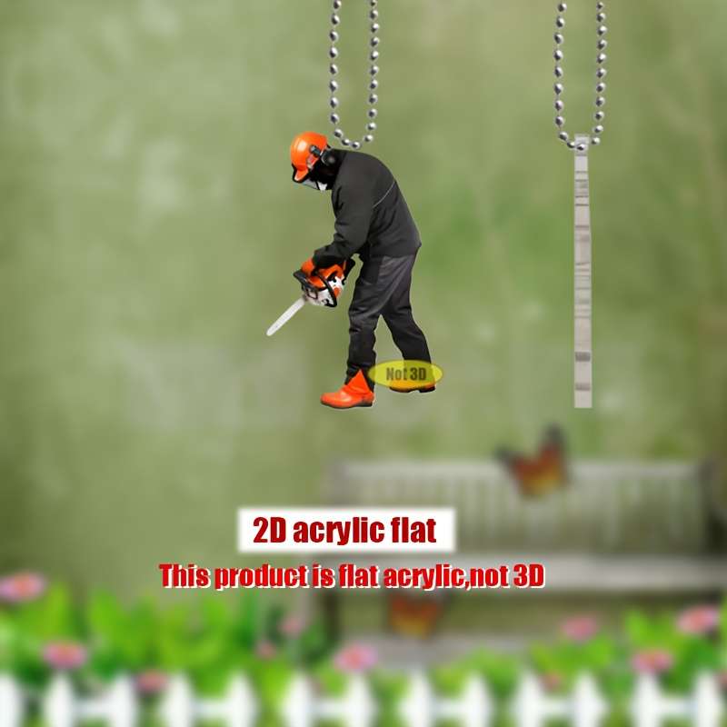 1pc 2D Flat  Acrylic  Design Pendant Worker Using Chainsaw Themed Durable with Chain fo