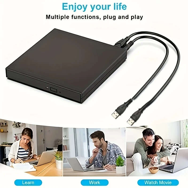 1pc USB External CD DVD Drive for Laptop Plug Play Slim Optical Disk Drive Shockproof Quiet Operatio