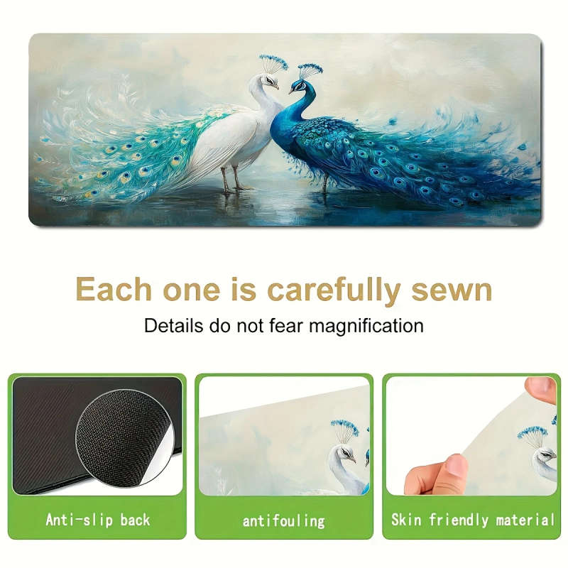 1pc 30x60cm Elegant Dual-Tone Peacock Mouse Pad Rubber Anti-Slip Washable
