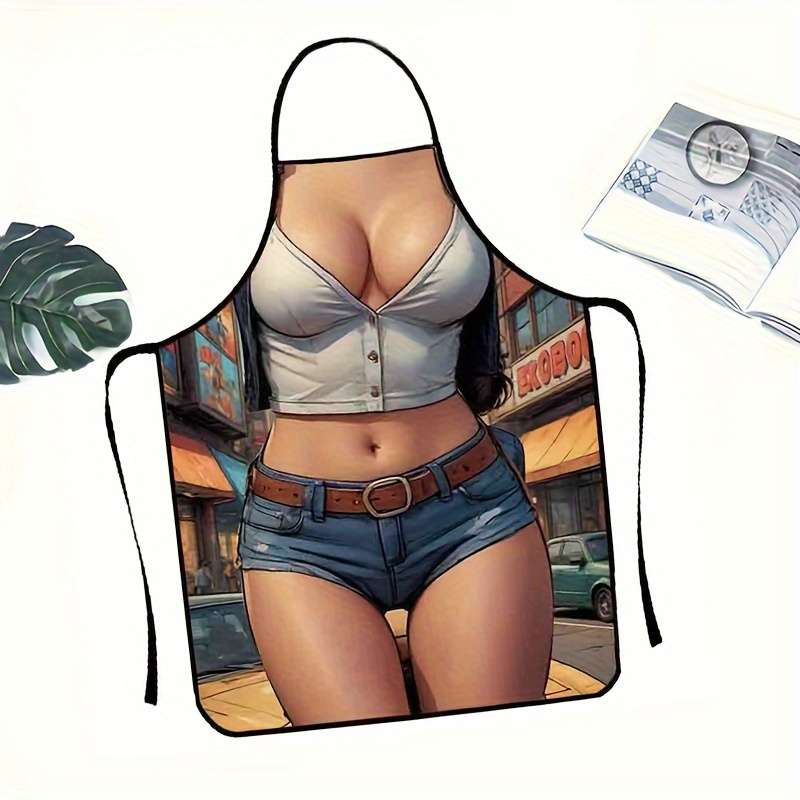 1pc Fashion Street Style Apron with Urban Chic Woman Illustration Durable Polyester Kitchen