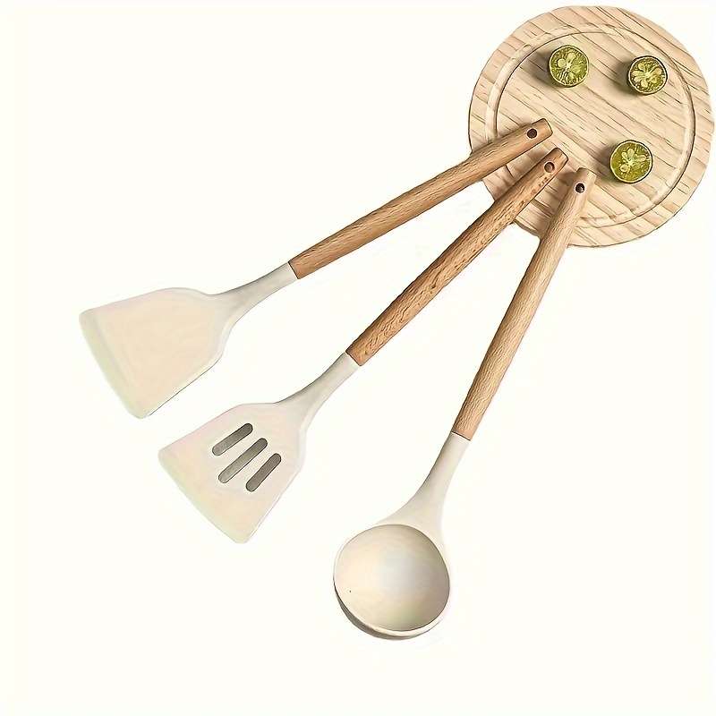 3pcs Silicone Kitchen Utensil Set Heat-resistant Food Grade Spatula Spoon and Flipper with G