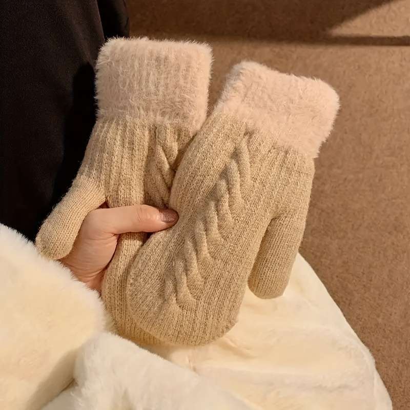 1 Pair Khaki Warm Gloves