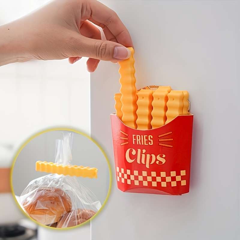 12-Pack Acrylic French Fry Shaped Bag Clips Magnetic Food Bag Sealers for Freshness Kitchen A