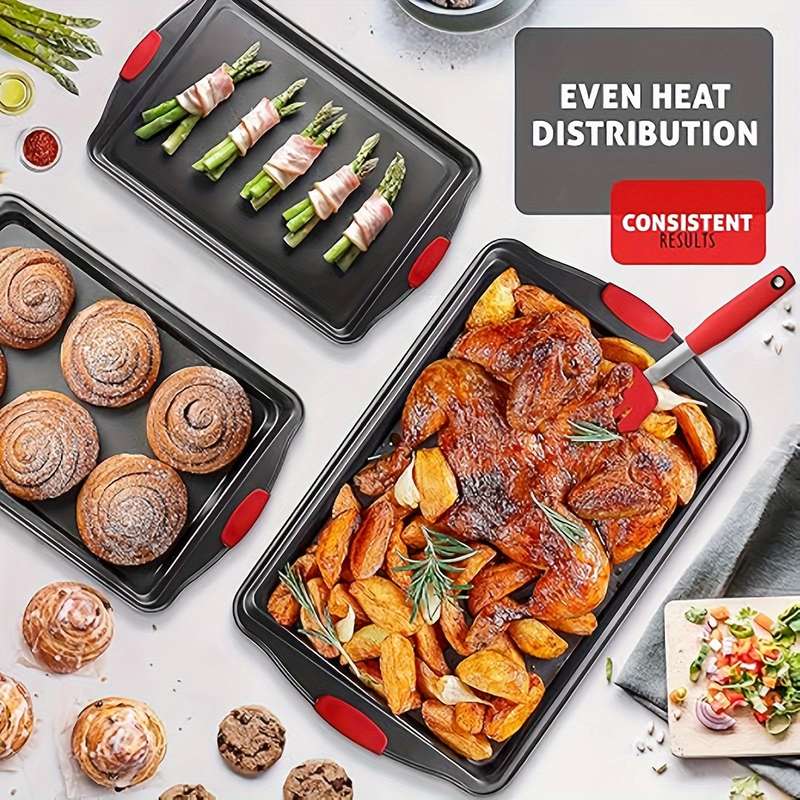 3-Piece Premium Non-Stick Metal Bakeware Set Durable Carbon Steel Heat Resistant Easy-Relea