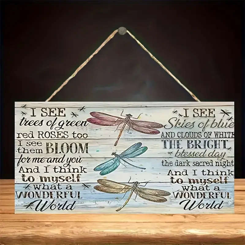 1pc Charming Dragonfly Wooden Wall Art Colorful Rustic Decor with Rope for Living Room Garden Bedroo