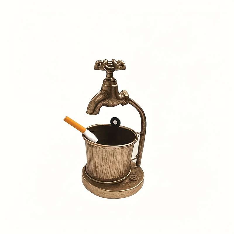 1pc Vintage Wrought Iron Ashtray with Faucet Design Elegant Home Office and Bar Decor Accessory