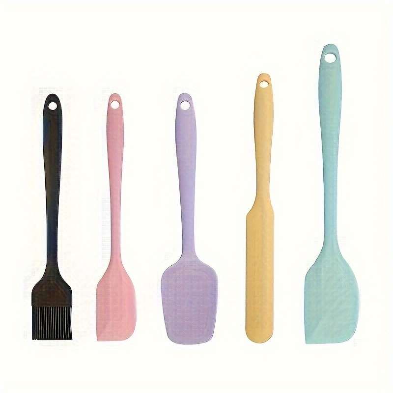 5pcs Silicone Kitchen Tools Set Nordic Colors Large Small Spatulas Serving Spoons Oil Brush