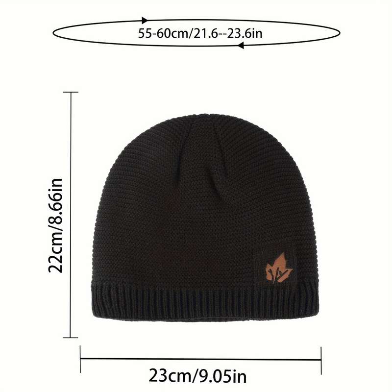 1pc Knit Beanie with Fleece Lining Warm Windproof Acrylic Skull Cap for Men Women Maple Leaf