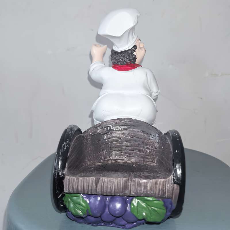 1pc Chef on Tricycle Wine Rack Resin Figurine with Red Hat White Apron Holds Wine Glasses