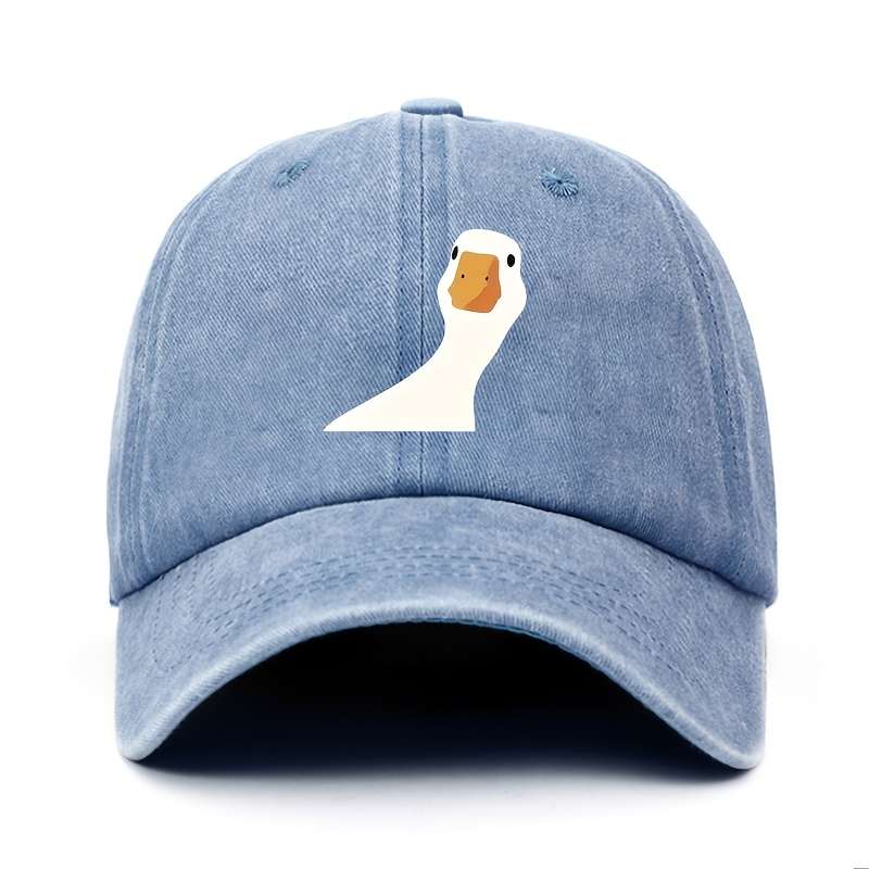 1pc Women'S Cartoon Goose Print Cotton Baseball Cap Adjustable Fit Breathable Sports Hat Han