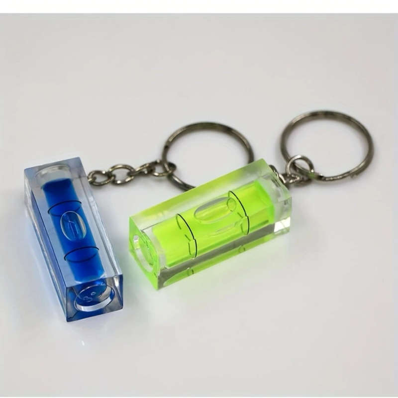 1pc Compact Acrylic Keychain Level Portable Integrated Bubble Design with Blue Green Tube Levels