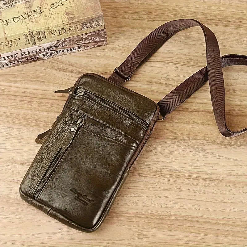 Genuine Leather Phone Bag, Men's Sling Bag, Multi-functional Pouch