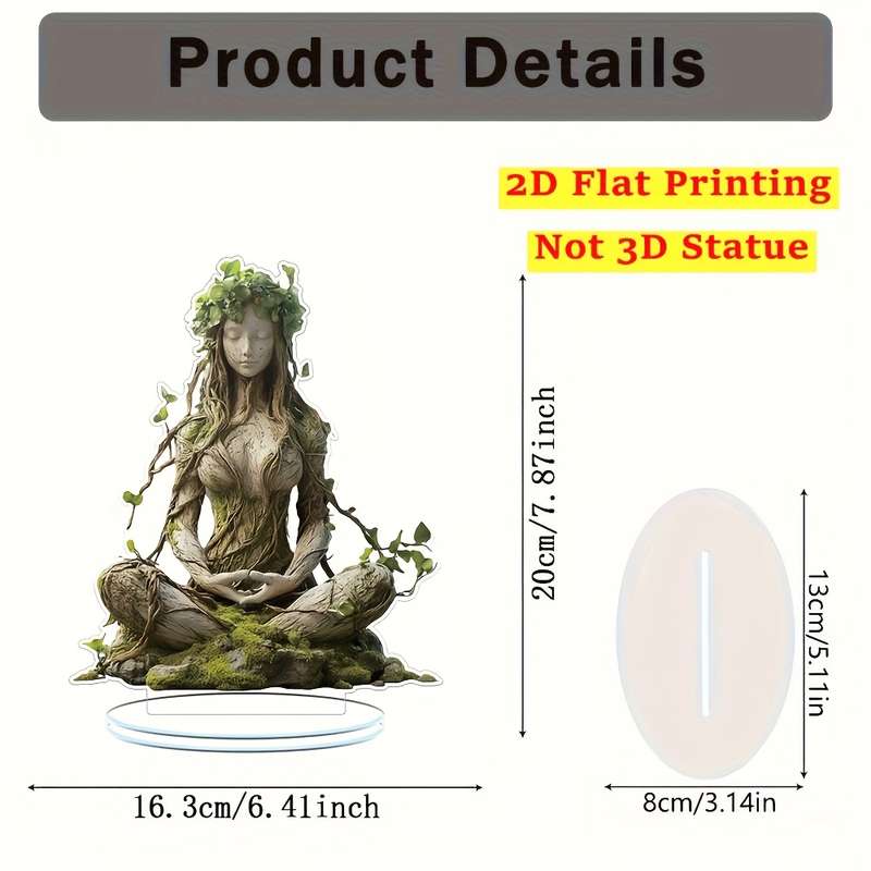 1pc 2D Flat   Boho Goddess Acrylic Desktop Decor Natural Wooden Texture with Moss Vines Ide