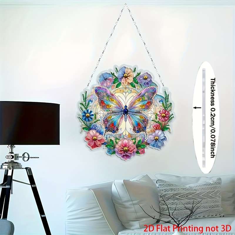 1pc 2D Flat  Printing Acrylic Flat NOT 3D Butterfly Art Hanging Decor Door Hanging Decor Window H