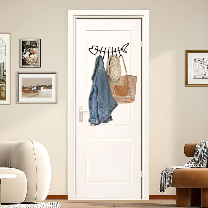 Unique Metal Fishbone Key Hook Decorative Fishbone Wall Mounted Towel Rack Fashionable Clothes and