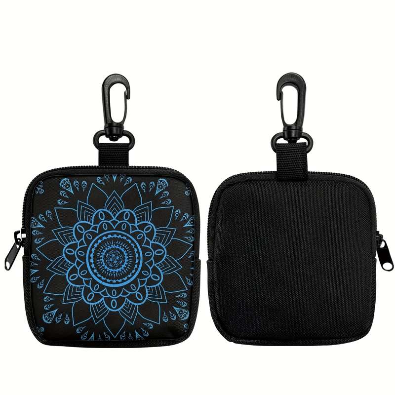 1pc Mandala Flower Coin Purse with Hook Stylish Polyester Earphone Key Organizer Zippered Trav