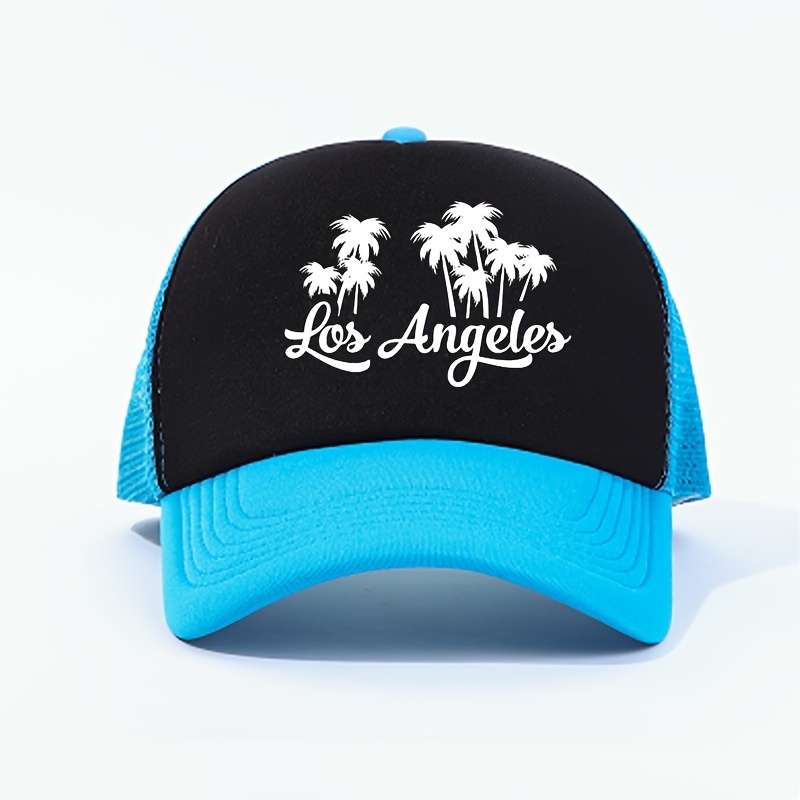 1pc Color Block Palm Trees Los Angeles Print Baseball Cap Y2K Trendy California LA Mesh Trucker Ha