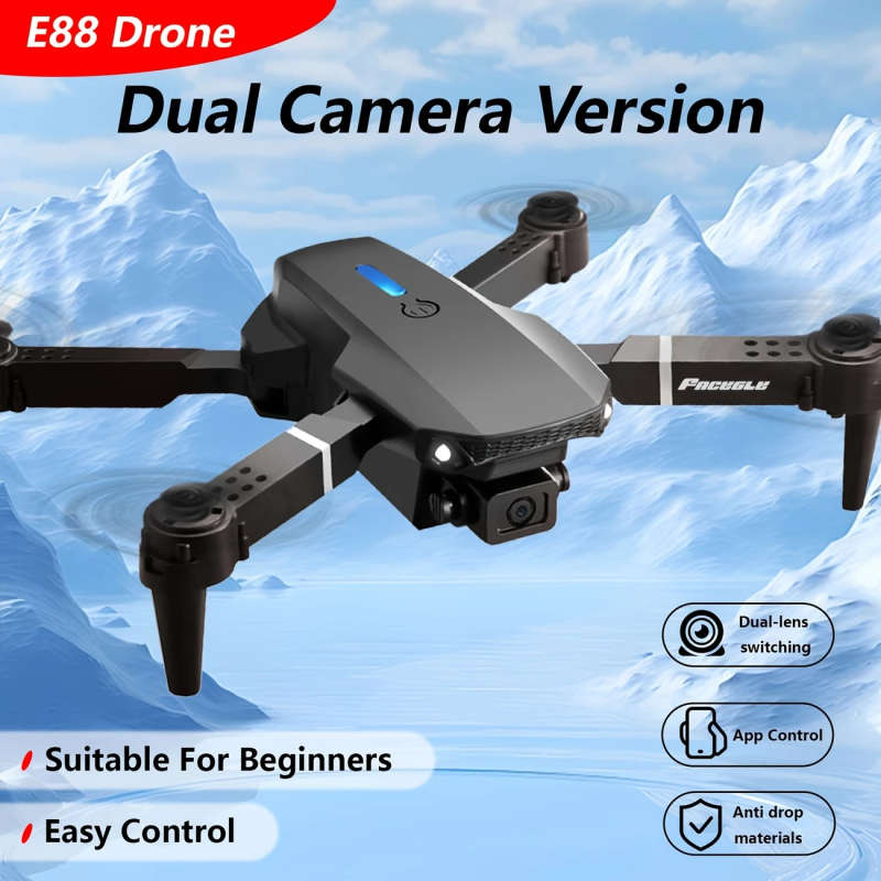 1pc E88 Dual Camera Drone with Optical Flow Foldable Remote Control Quadcopter for Beginners 5-Minut