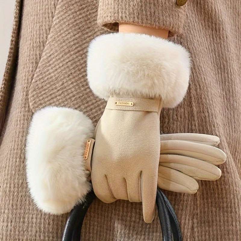 1 Pair Beige Color Touchscreen Winter Gloves
