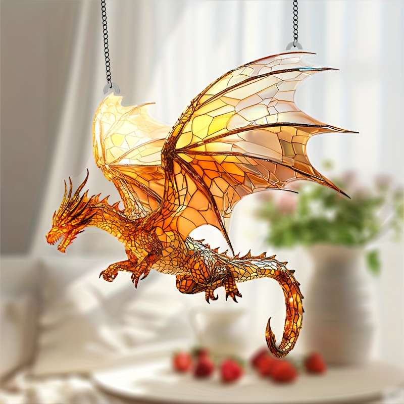 1pc 2D Flat  Flat Flying Dragon Sun Catcher 20.32cm x 20.32cm Acrylic Colorful Window Decoratio