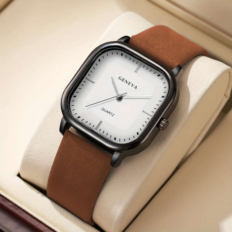 1pc Set Men'S Trendy Square Minimalist Quartz Watch with a Scale Dial Does Not Include a Watch Box