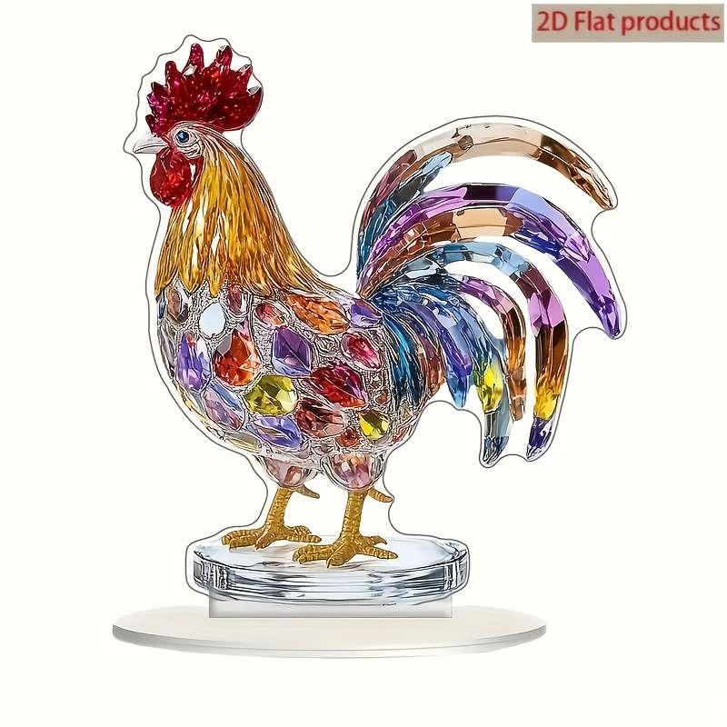 1pc 2D Flat   Elegant Multicolor Crystal Rooster Desk Decoration Vibrant Acrylic Chicken O