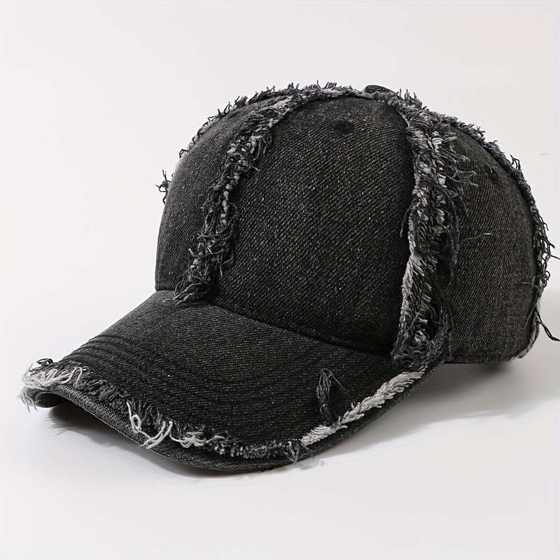 1pc 1 Trendy Two-Toned Baseball Cap with Distressed Frayed Brim Adjustable Dad Hat for Sun Protec