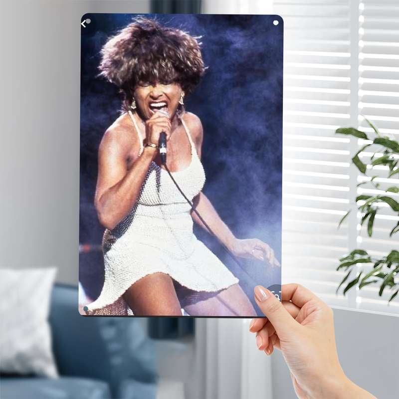 1pc 2D Flat  Tina Turner Wall Art Vibrant Stage Performance Metal Sign Pre-Drilled Holes W