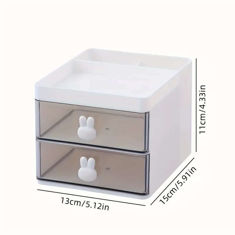 1pc Cute Rabbit Multi-grid Plastic Desktop Storage Drawer Box Adjustable Freestanding Durable Storag