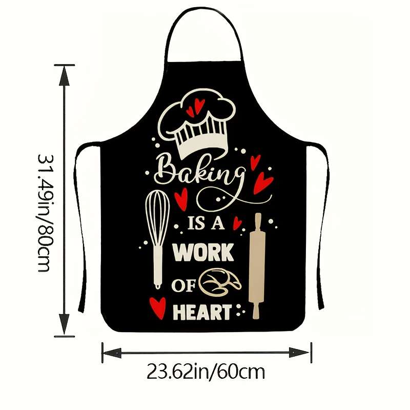 1pc "Baking Is A Work Of The Heart" Polyester Apron for Home Outdoor BBQ Party Cleaning with