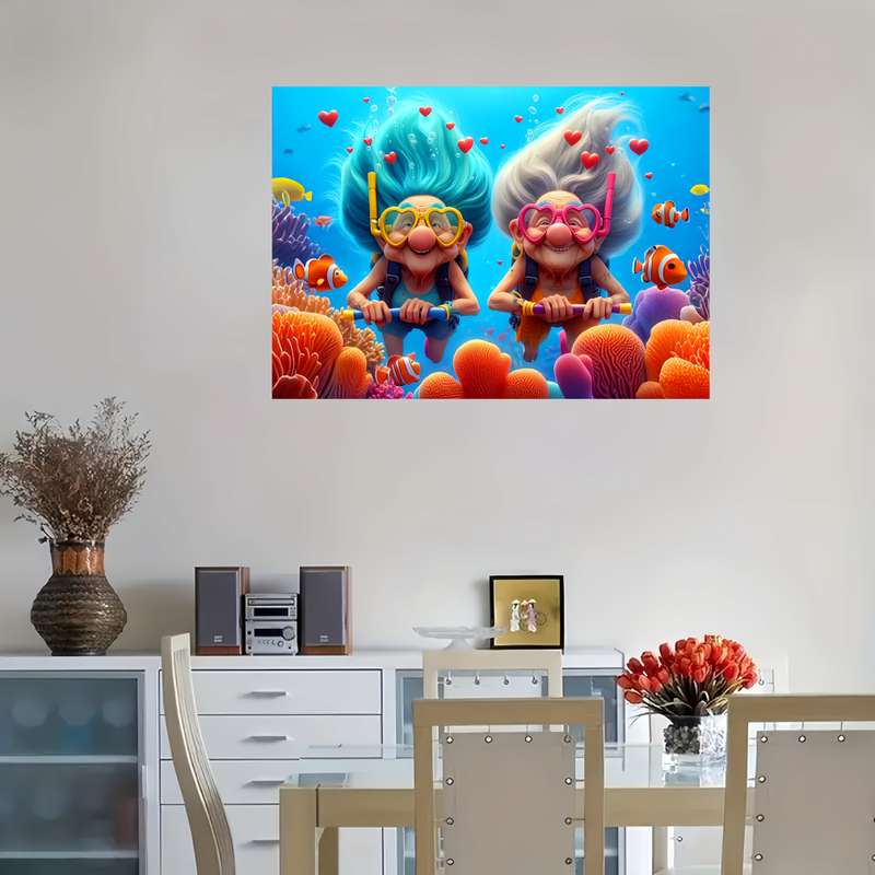 1000pcs Grandma Diving DIY Jigsaw Puzzle Vibrant Underwater Scene with Whimsical Ch