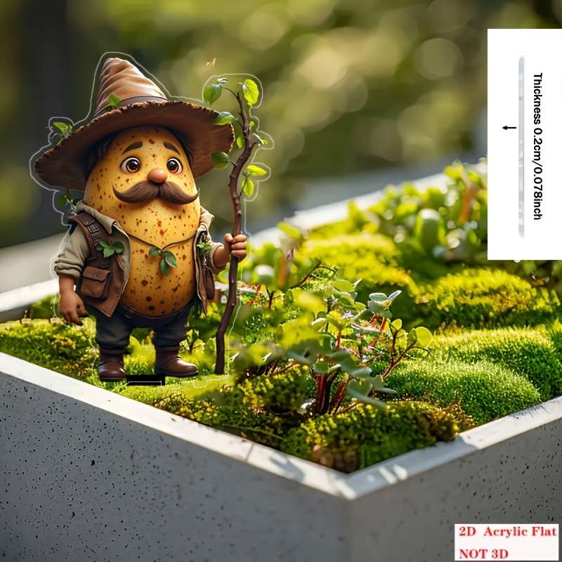 1pc 2D Flat  Garden Stake Decoration 1 Set of  Acrylic Potato Old for Man Cute Flower Pot In