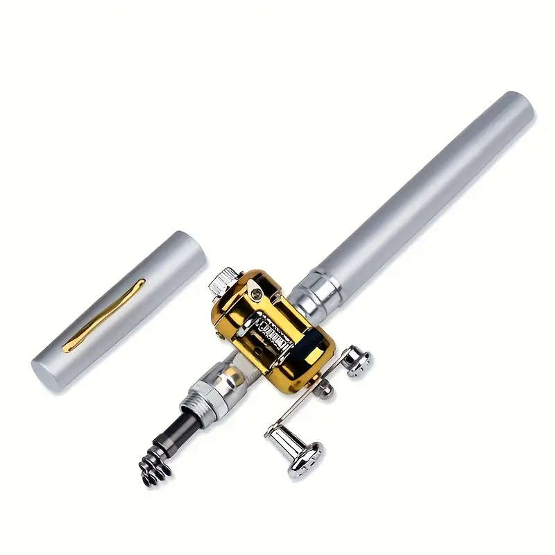 1pc Portable Mini Pocket Fishing Rod with Reel Ultra-Light Aluminum Alloy 99.97cm Extendable Foldabl